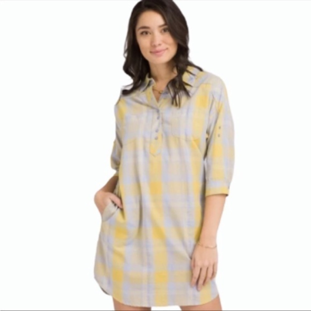 PRANA DERYN GORPCORE YELLOW PLAID EVERY DAY ESSENTIAL COLLARED DRESS S